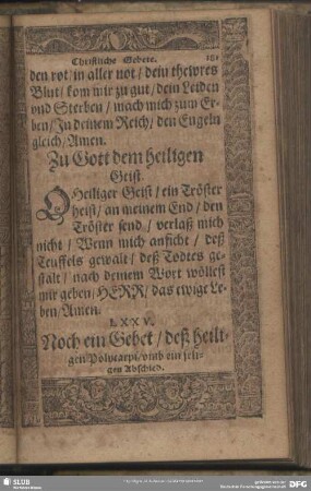 LXXV. Noch ein Gebet, deß heiligen Polycarpi, umb ein seligen Abschied