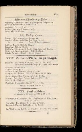 XXIX. Lotterie=Direction zu Cassel.
