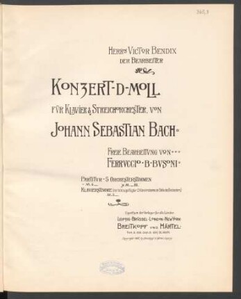 Konzert-d-Moll für Klavier &amp; Streichorchester