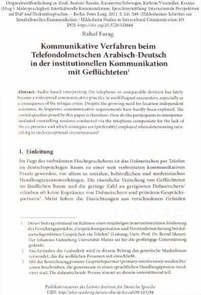 Kommunikative Verfahren beim Telefondolmetschen Arabisch-Deutsch in der institutionellen Kommunikation mit Geflüchteten