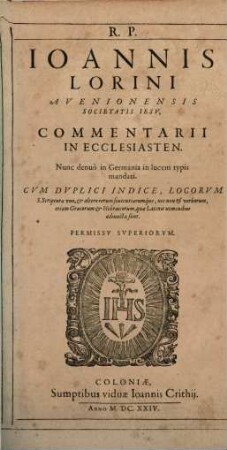 R. P. Ioannis Lorini Avenionensis Societatis Iesu, Commentarii in Ecclesiasten