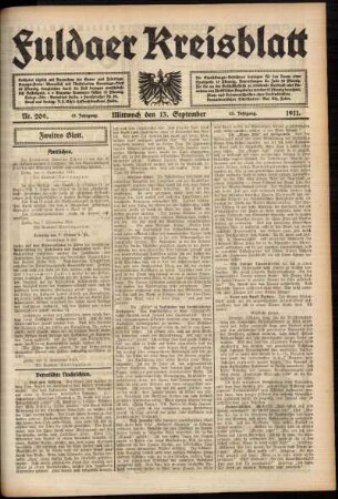 Zweite Ausgabe vom Mittwoch, den 13. September 1911.