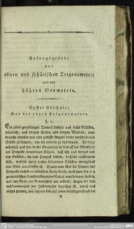 Erster Abschnitt. Von der ebenen Trigonometrie