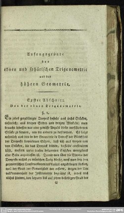 Erster Abschnitt. Von der ebenen Trigonometrie