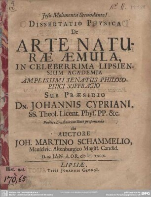 Dissertatio physica de arte naturae aemula