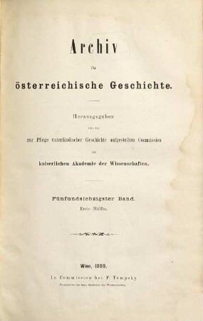 Archiv für österreichische Geschichte. 75. 1889