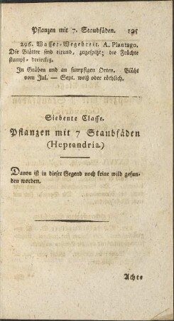Siebente Classe. Pflanzen mit 7 Staubfäden (Heptandria)