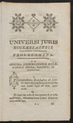 Universi Iuris Ecclesiastici Tum Publici Tum Privati Prolegomena