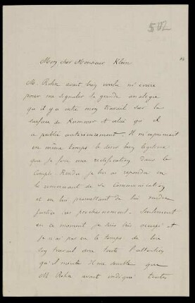 Nr. 8: Brief von Gaston Darboux an Felix Klein, Ohne Ort, 7.6.1881