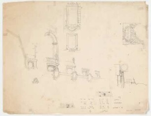 Thiersch, Friedrich von; München; Justizpalast - Fensterüberdachung, Supraporte u. Balustrade (Ansichten, Perspektive)