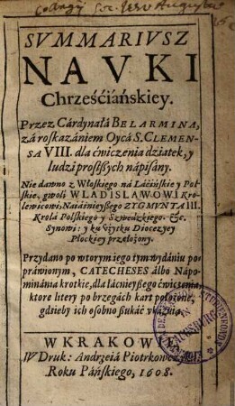 Summariusz nauki Chrześćiáńskiey