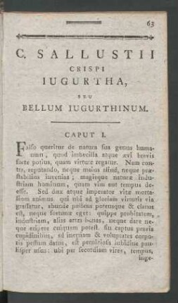 C. Sallustii Crispi Iugurtha, Seu Bellum Iugurthinum