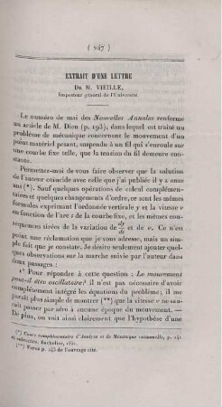 Extrait d'une lettre de M. Vieille.