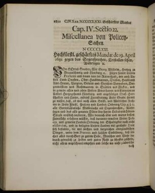 Cap. IV. Sectio 22. Miscellanea von Policey-Sachen.
