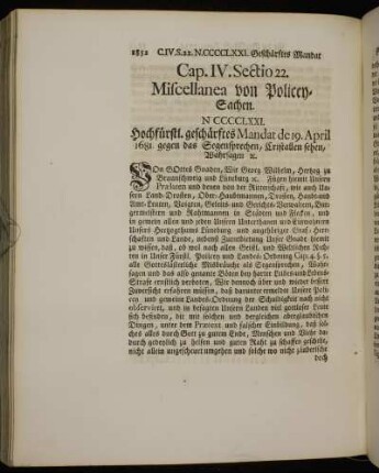 Cap. IV. Sectio 22. Miscellanea von Policey-Sachen.