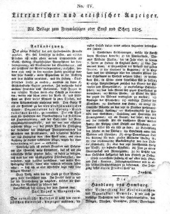 Literarischer und artistischer Anzeiger, No. IV.