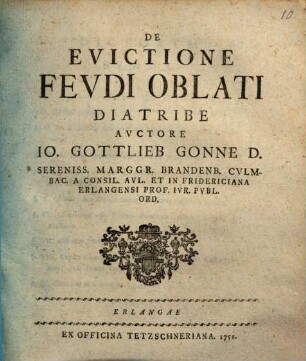 De Evictione Fevdi Oblati Diatribe