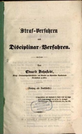 Straf-Verfahren und Disciplinar-Verfahren