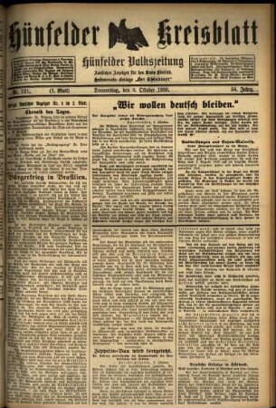 Erste Ausgabe vom Donnerstag, den 09. Oktober 1930.