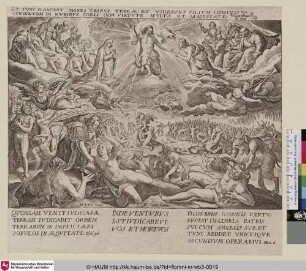[INDE VENTVRIS EST IUDICARE; Christus sitzt zum jüngsten Gericht nebst Maria und Johannes dem Täufer.]