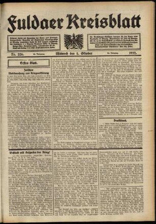Erste Ausgabe vom Mittwoch, den 02. Oktober 1912.