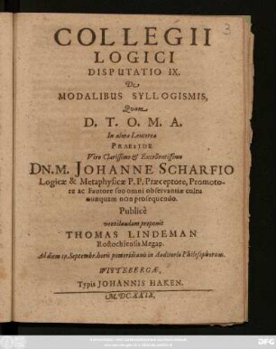 Collegii Logici. Disputatio IX. De Modalibus Syllogismis