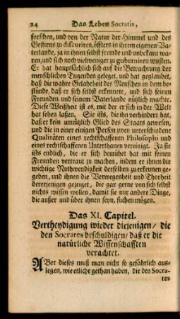 Das XI. Capitel. Vertheydigung wieder diejenigen/ die den Socrates beschuldigen/ daß der die natürliche Wissenschafften verachtet