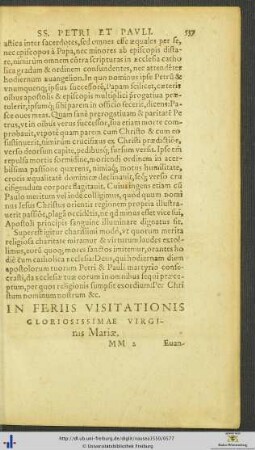 In Feriis Visitationis Gloriosissimae Virginis Mariæ