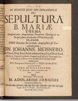 De Sepultura B. Mariae Thema