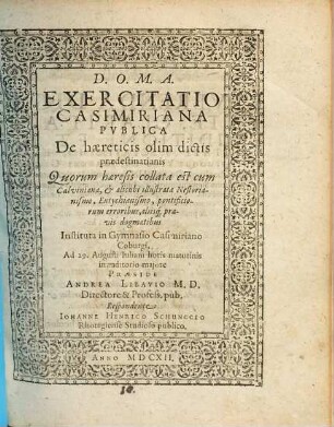 Exercitatio Casimiriana publica de haereticis olim dictis praedestinatianis