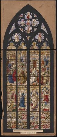 Dom, Köln Typologisches Dreikönigenfenster: Ansicht Glasfenster des nördlichen Seitenschiffes, Maßstabsleiste