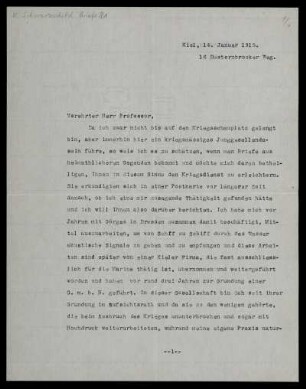 Briefe von Alard Du Bois-Reymond an Karl Schwarzschild, Kiel, 14.1.1915 - 7.3.1915