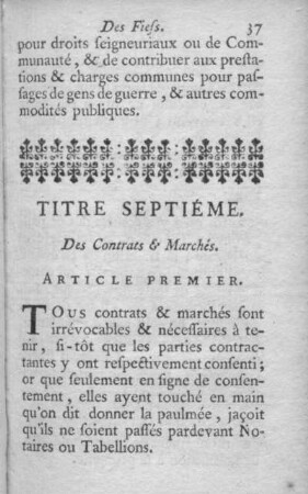 Titre septiéme. Des Contrats et Marchés
