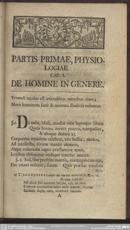 Partis Primae, Physiologiae