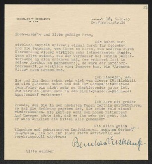 Brief von Bernhard Ercklentz an Margarete Hauptmann