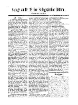 Mitteilungen : Beilage zu Nr. 23 der Pädagogischen Reform