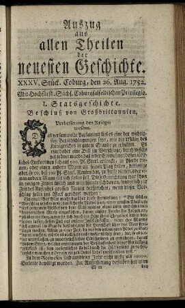 XXXV. Stück. Coburg, den 26. Aug. 1752.