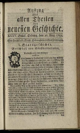 XXXV. Stück. Coburg, den 26. Aug. 1752.