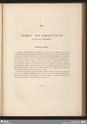 Sammet- und Damaststoffe aus dem XVI. Jahrhundert