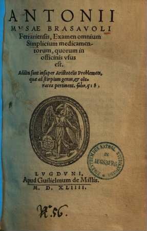 Examen omnium Simplicium medicamentorum, quorum in officinis usus est