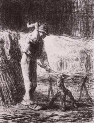 Millet, Jean Francois. 1814 - 1873. Wurzelspalter. Zeichnung.