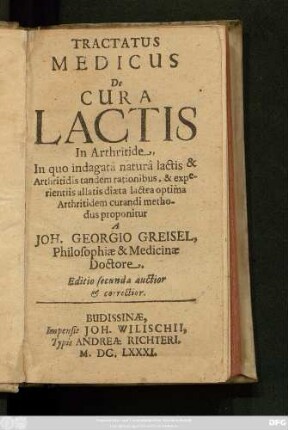Tractatus Medicus De Cura Lactis