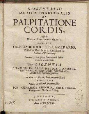 Dissertatio Medica Inauguralis De Palpitatione Cordis