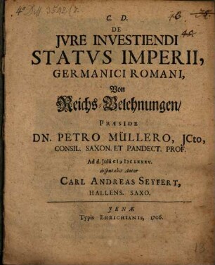 De iure Investiendi Status Imperii, Germanici Romani : Von Reichs-Belehnungen