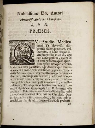 Nobilissimo Dn, Autori Amito & Auditori Charissimo S.P.D. Præses.