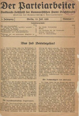 1. Jahrgang, Berlin, 15. Juli 1923, Nummer 7
