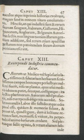 Caput XIII. Excerpendi Industria commendatur.
