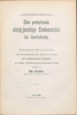 Über perforirende eitrig-jauchige Endometritis bei Cervixkrebs