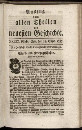 XXXIX. Nachl. Cob. den 28. Sept. 1757.