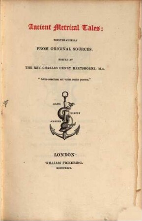 Ancient metrical tales : printed chiefly from original sources